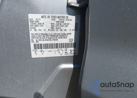 2012 Lincoln Mkx из США, поврежденный, VIN 2LMDJ8JK4CBL19644